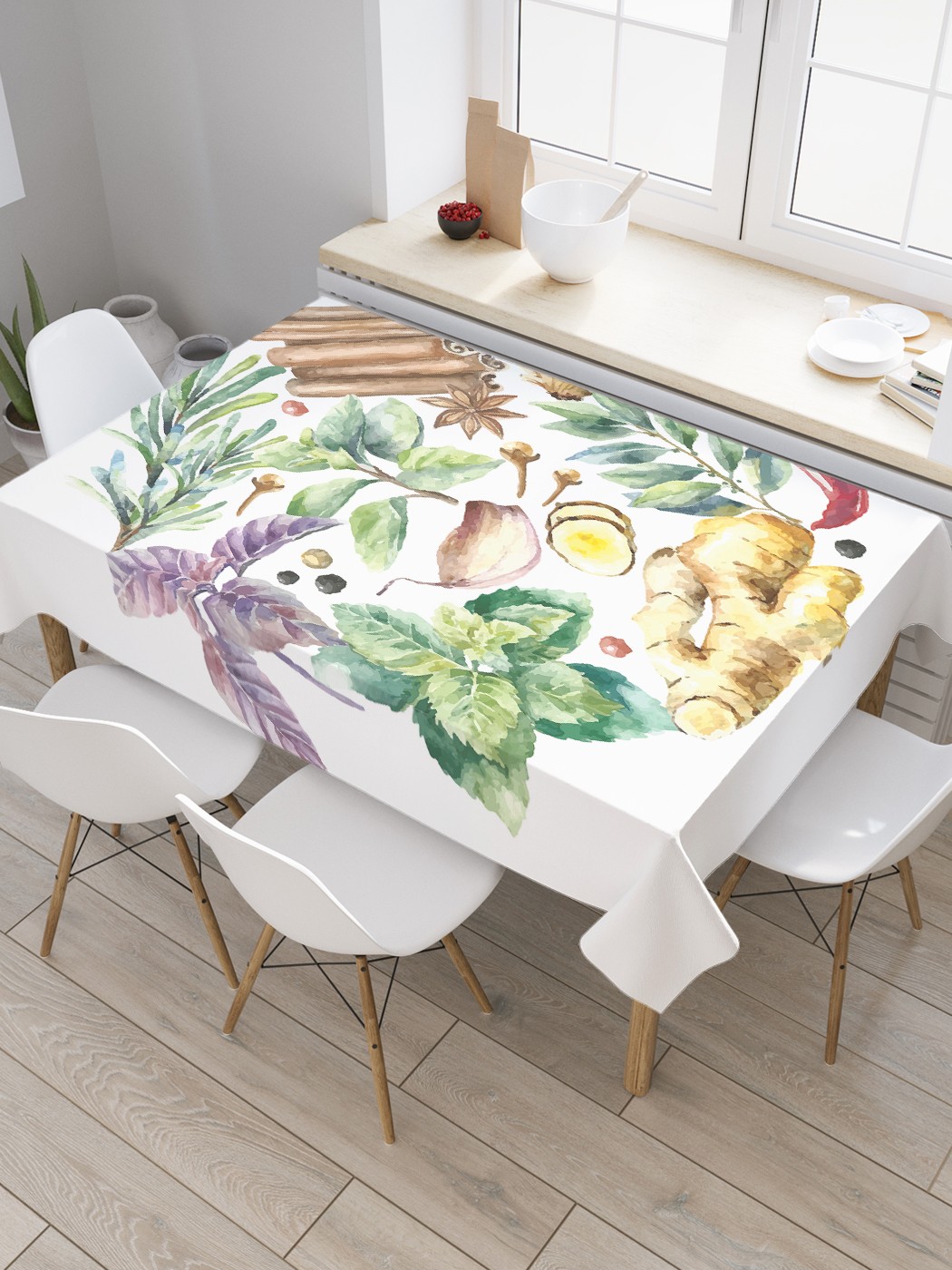 

Скатерть прямоугольная JoyArty "Кулинарные специи" из оксфорда, 180x145 см, Белый, Кулинарные специи