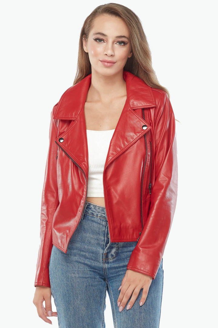 Кожаная куртка женская Deriza 39-1204K красная S (товары доставляются из-за рубежа)