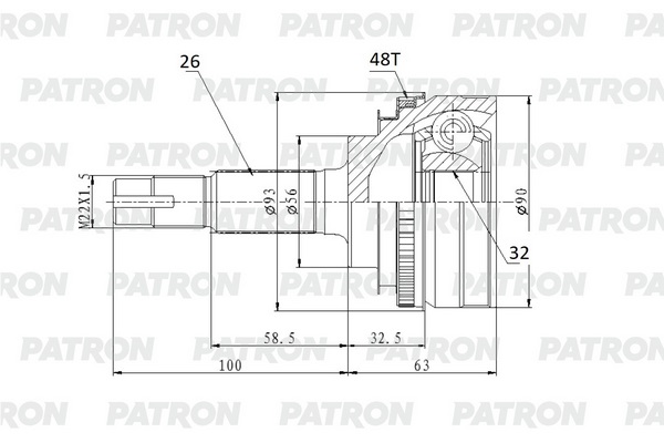 

ШРУС наружный 32X56X26 TOYOTA CAMRY MCV20/SXV20 96-01 PATRON PCV2159