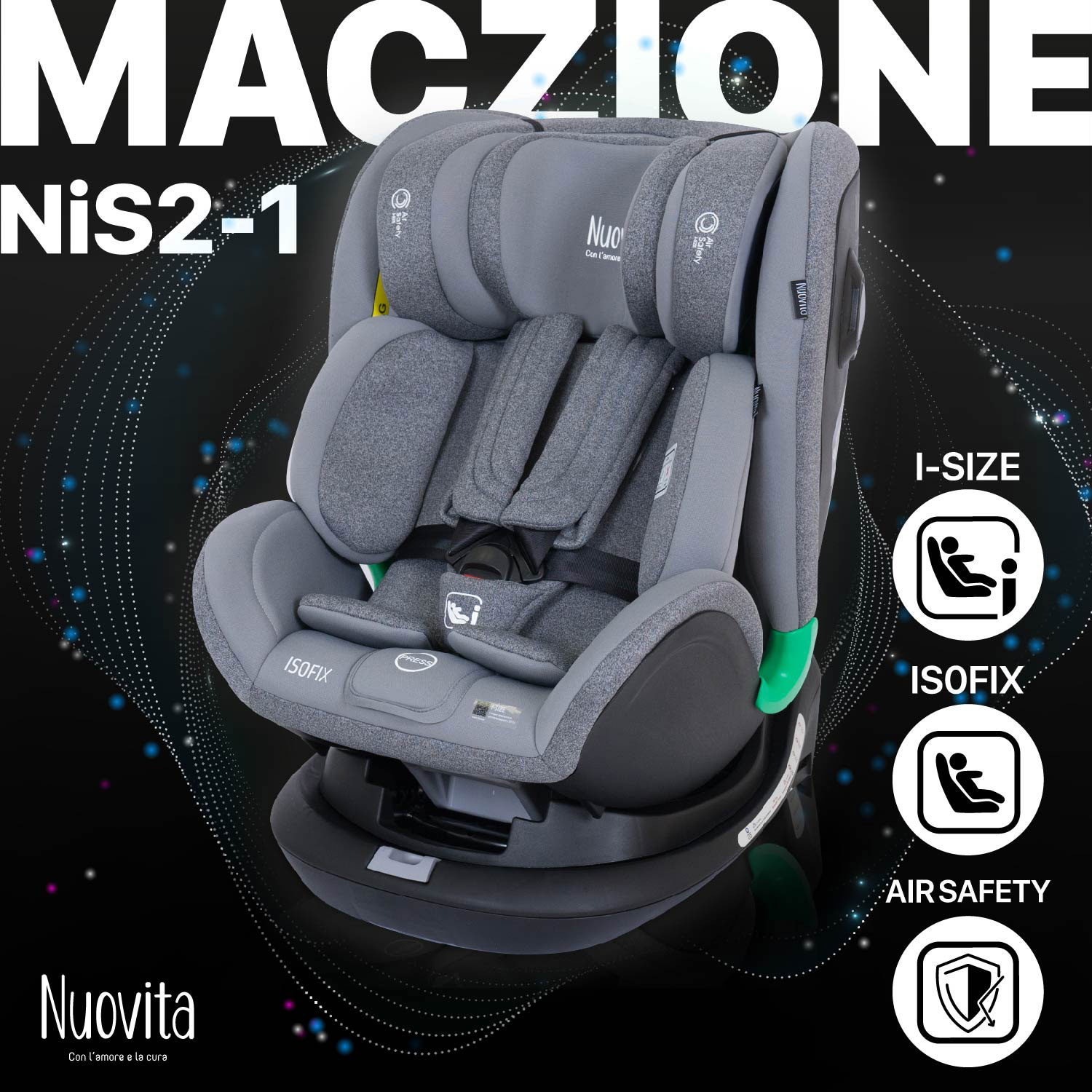 Автокресло Nuovita Maczione NiS2-1 Isofix, группа 0+/1/2/3, до 36 кг (Grigio/Серый) кронштейн для телевизора kromax atlantis 10 серый 22 65 макс 40кг настенный поворот и наклон