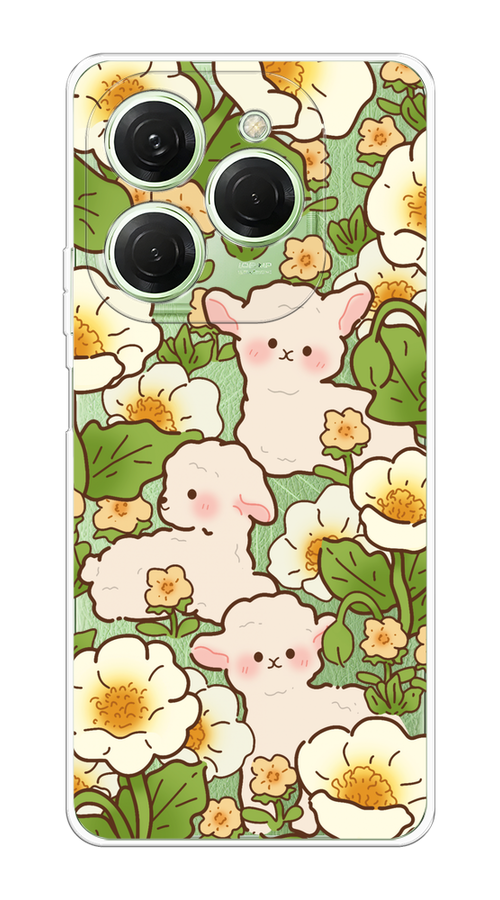 

Чехол на Tecno Spark 20 Pro "Овечки в цветах", Зеленый;бежевый, 304850-1