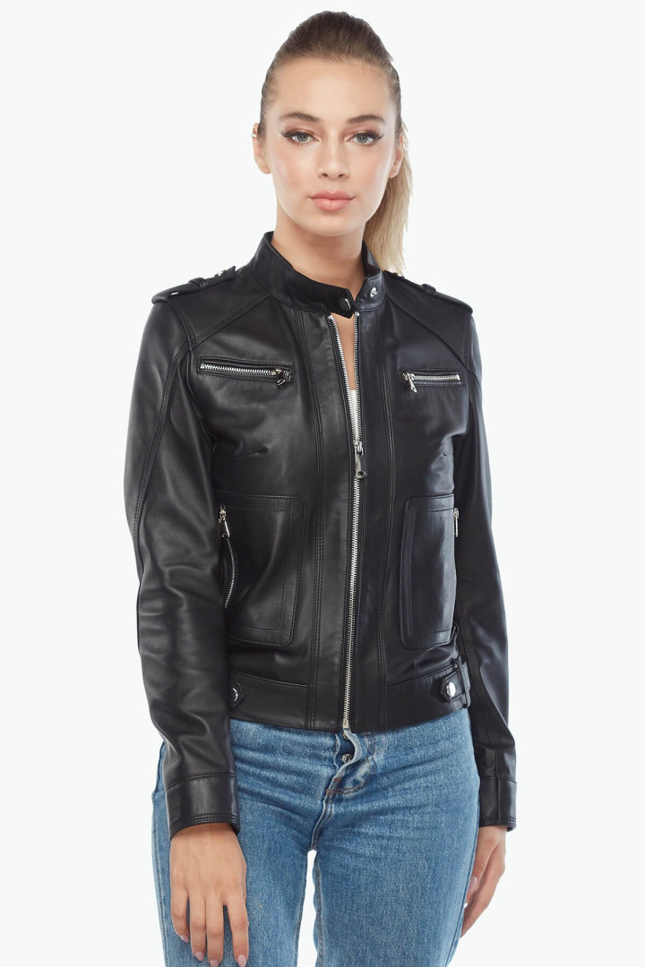 Кожаная куртка женская Deriza 39-1205S черная S (товары доставляются из-за рубежа)