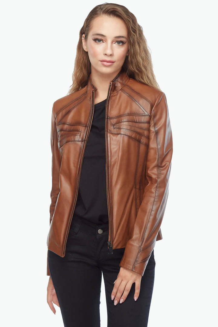 Кожаная куртка женская Deriza 39-4574T коричневая XL (товары доставляются из-за рубежа)