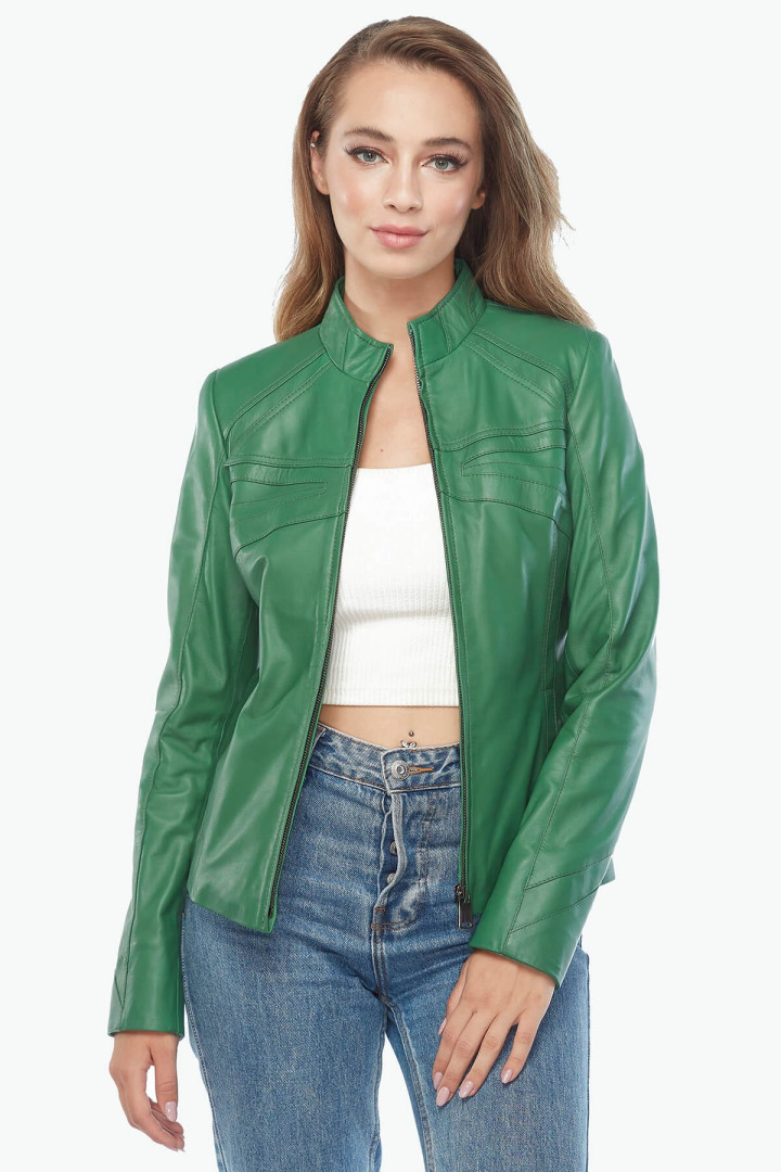 Кожаная куртка женская Deriza 39-4574Y зеленая 2XL (товары доставляются из-за рубежа)