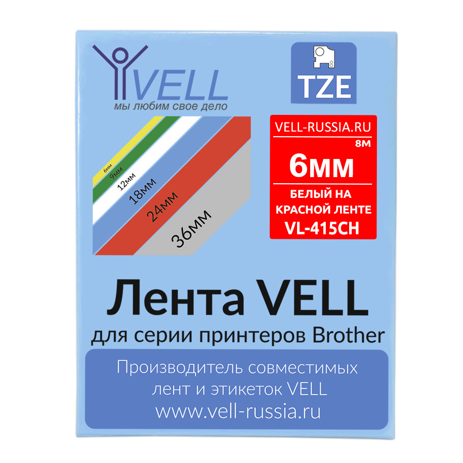 Лента Vell VL-711CH (с чипом, 6 мм, черный на зеленом)