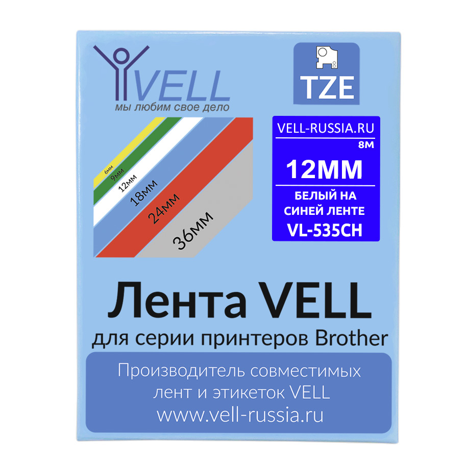 Лента Vell VL-535CH (с чипом, 12 мм, белый на синем)