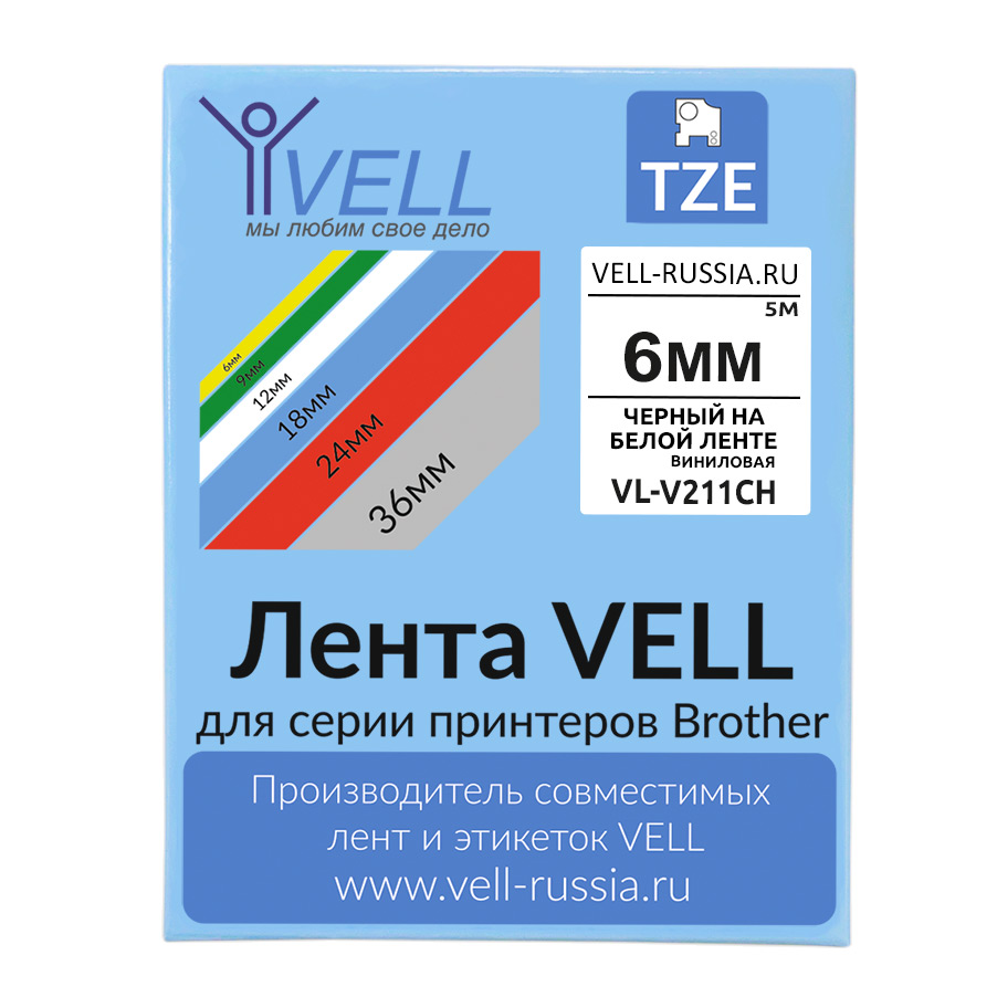 Лента виниловая Vell VL-V211CH (с чипом, 6 мм, черный на белом)