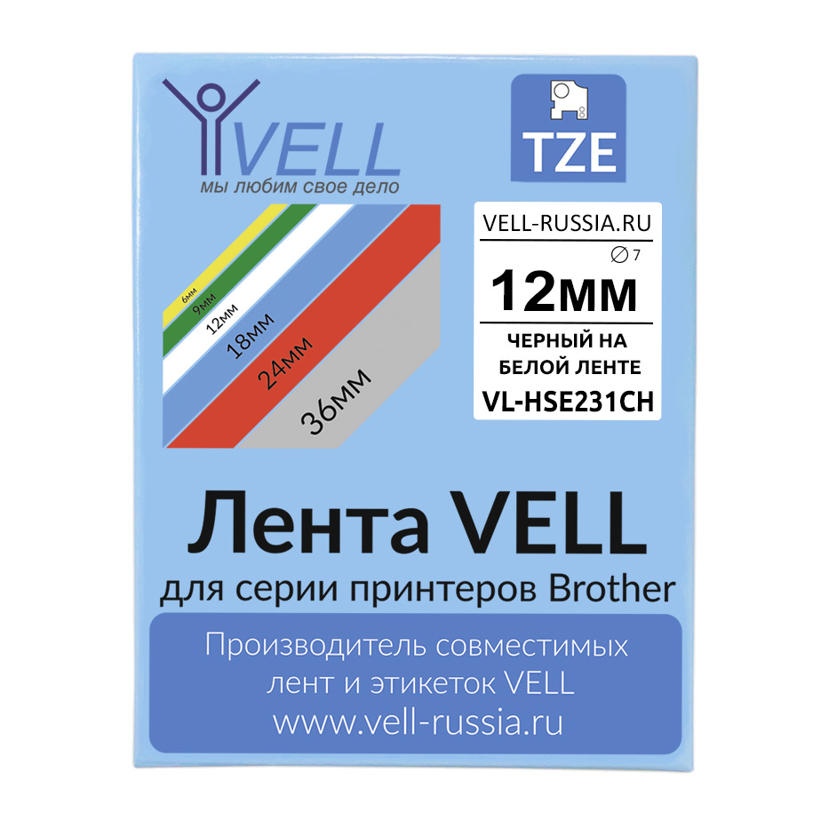 

Термоусадочная трубка Vell VL-HSE231CH (с чипом, 12 мм, черный на белом), кабель