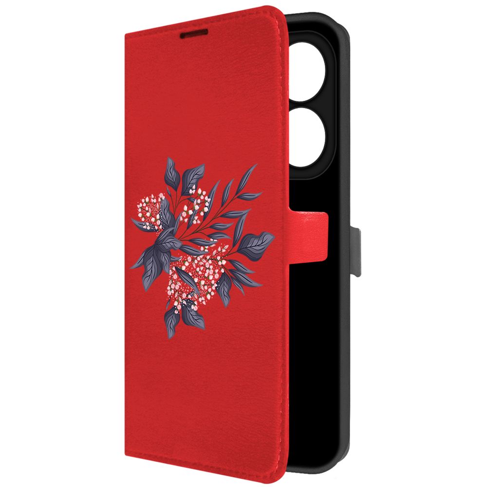 

Чехол-книжка Krutoff Eco Book для INFINIX Smart 8 Pro Розовые бутоны (красный)