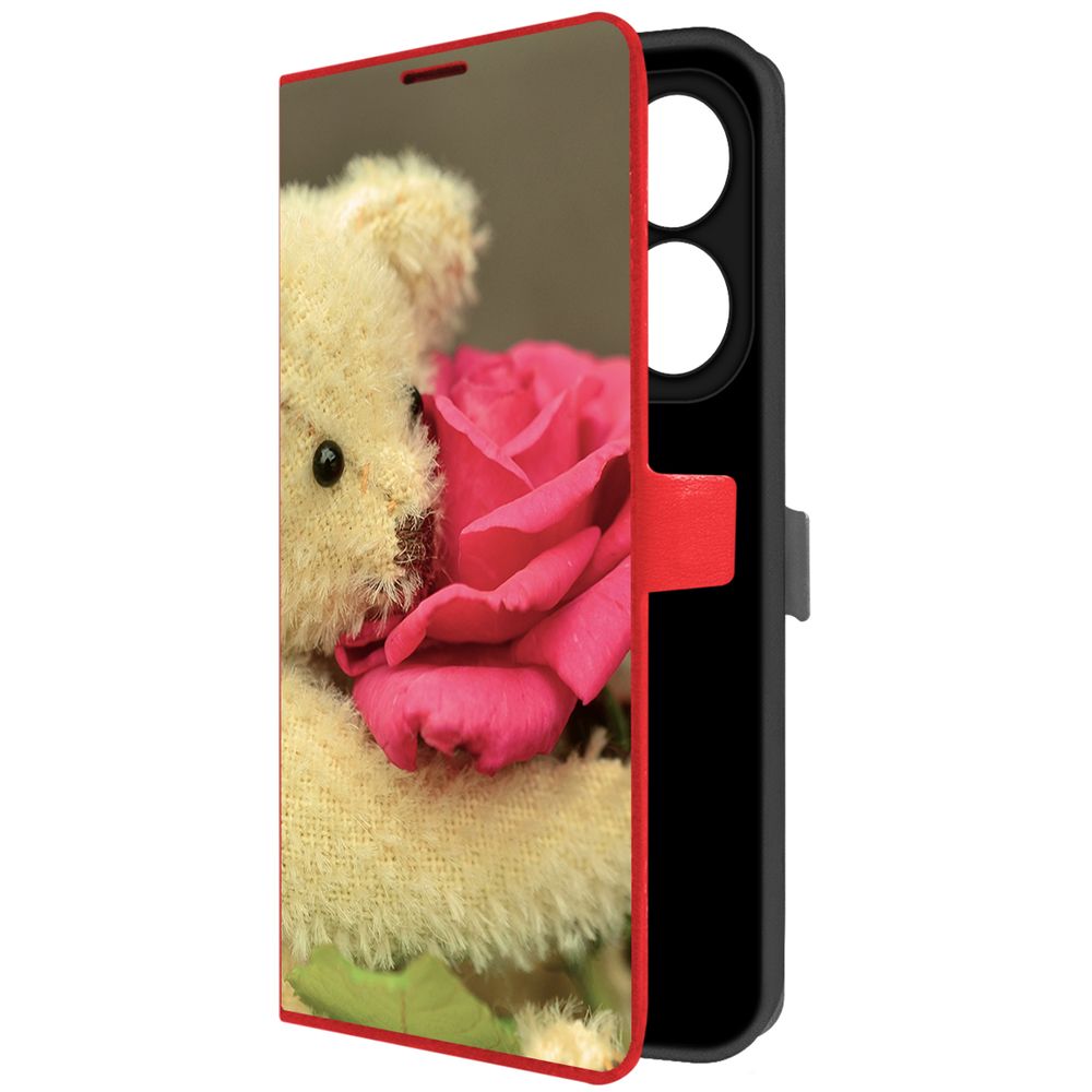 

Чехол-книжка Krutoff Eco Book для INFINIX Smart 8 Pro Медвежонок с розой (красный)