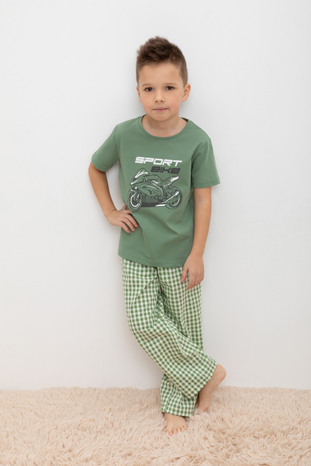 

Пижама детская CROCKID TR 588, М 3702, зеленый камень, маленькая клетка, 116, TR 588, М 3702