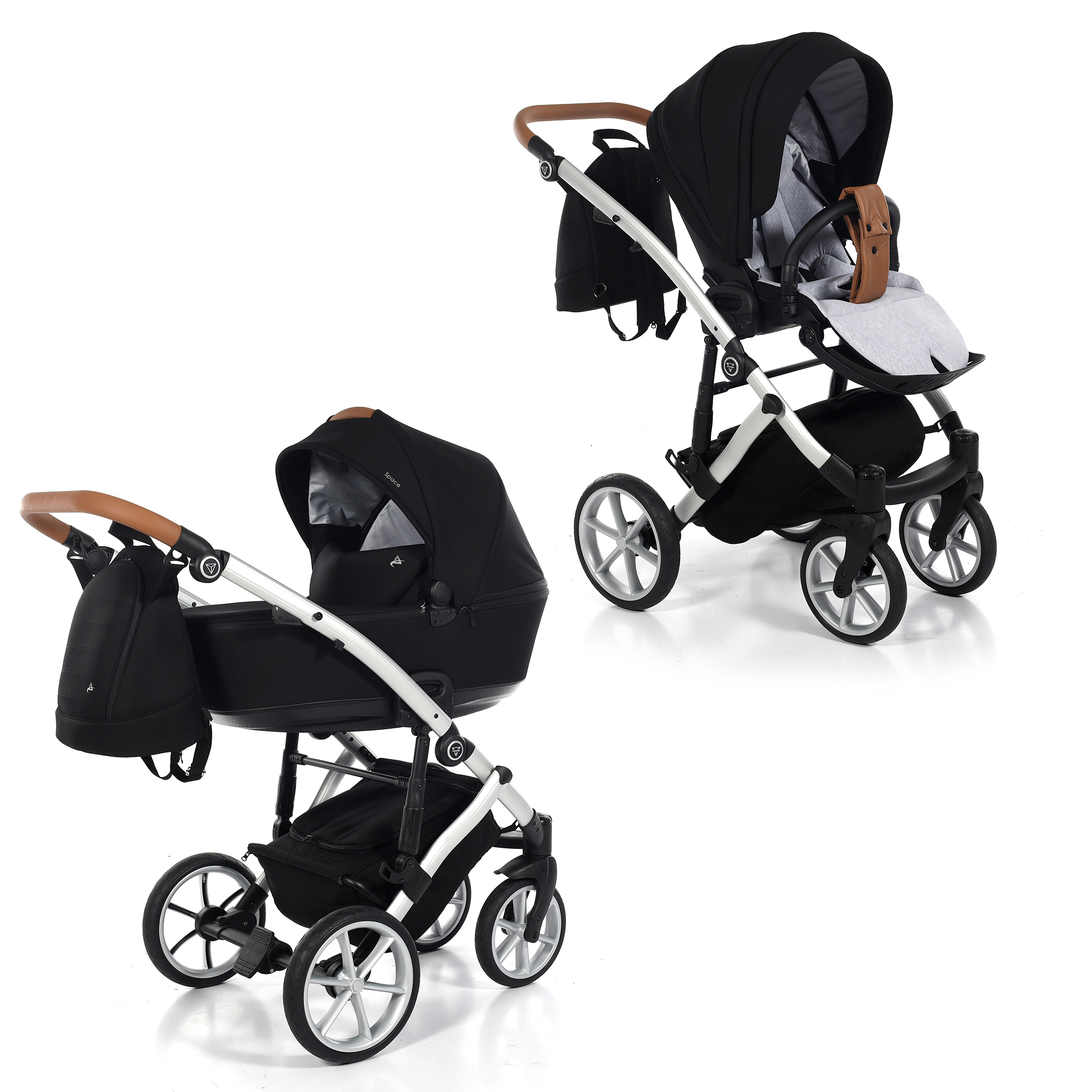 

Коляска 2 в 1 Junama DIAMOND SPACE JS-04 черный/ белая рама, JS