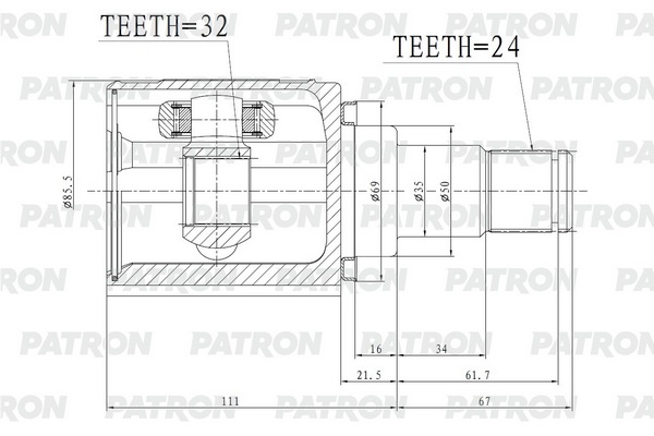 

ШРУС внутр. TOYOTA Camry ACV51/ASV5/AVV50/GSV50 11- PATRON PCV2172