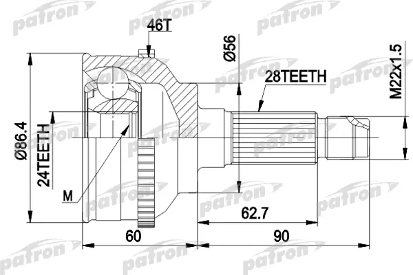 

ШРУС наружн к-кт 28x56x24 ABS:46T KIA: CLARUS 96-, CLARUS универсал 98- PATRON PCV3295