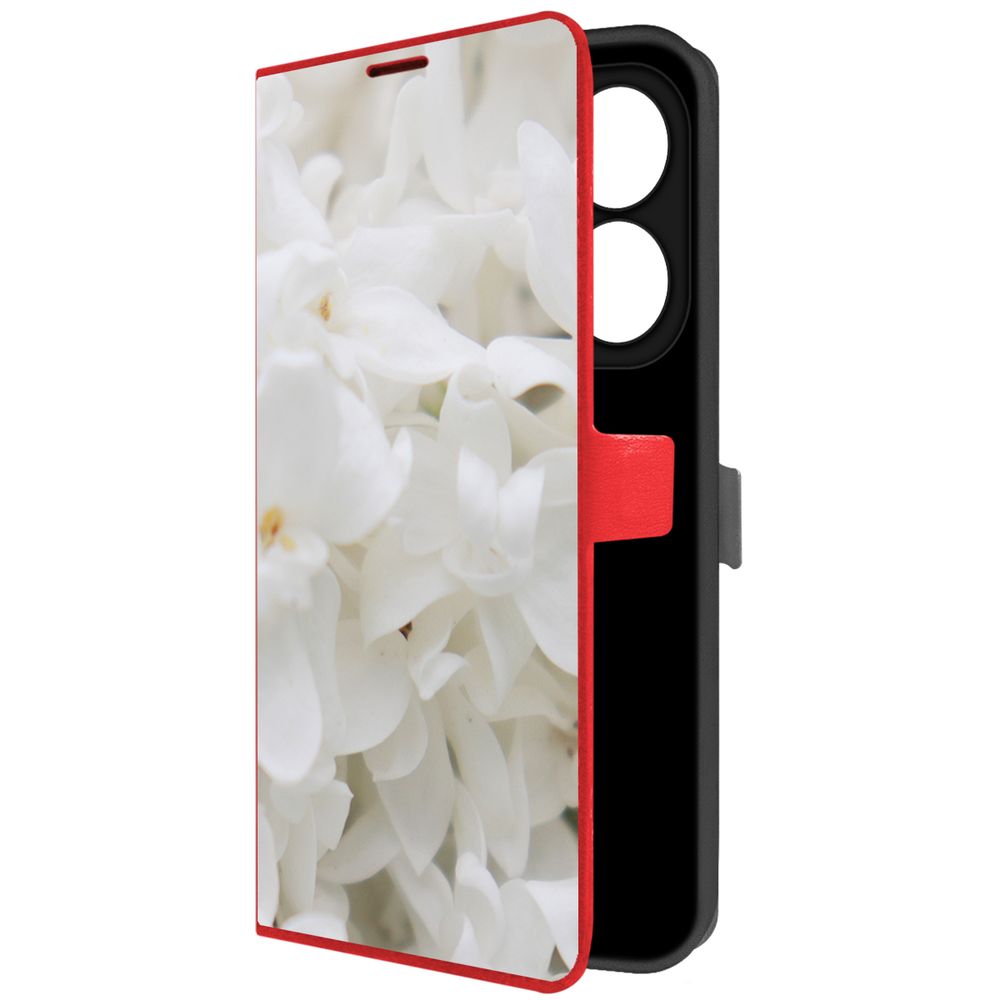 Чехол-книжка Krutoff Eco Book для INFINIX Smart 8 Pro Белые лилии (красный)
