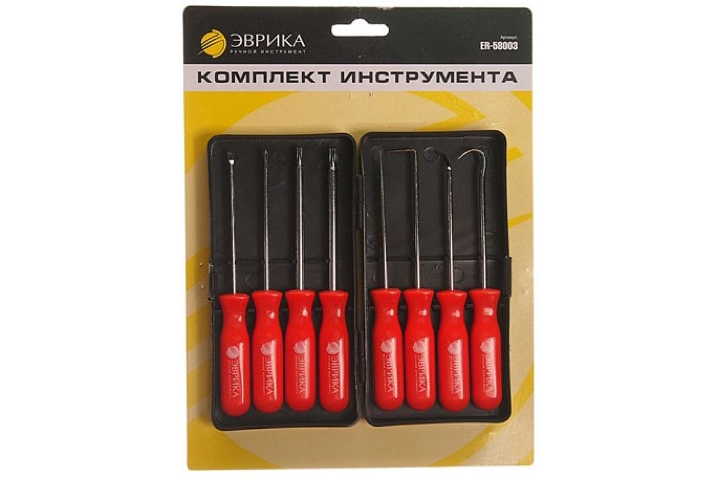 ЭВРИКА Набор шило 1 шт./крючки изогнутый, 45, 90 отвертки Sl 1/8, Ph #0, T15, T20 ER-58003