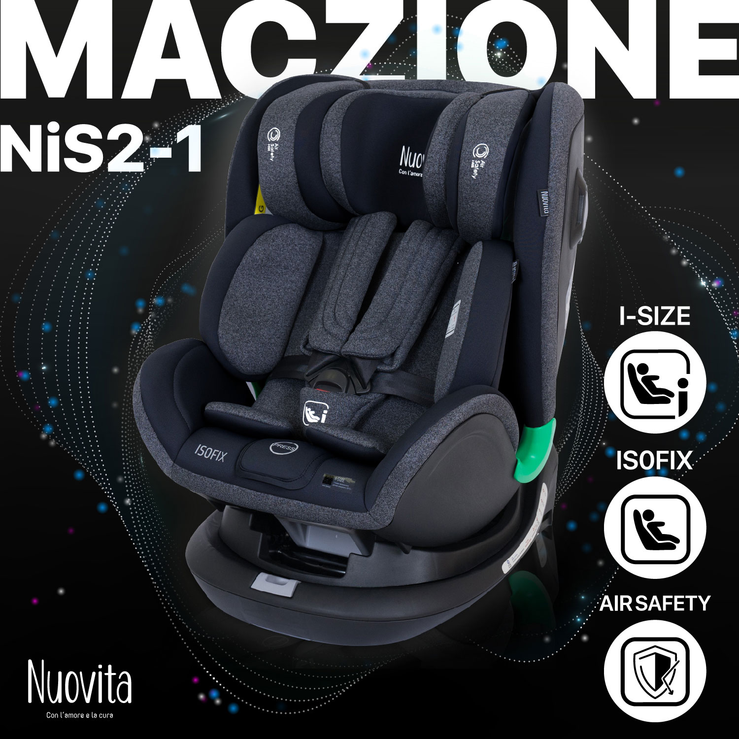 Автокресло Nuovita Maczione NiS2-1 Isofix, группа 0+/1/2/3, до 36 кг (Nero/Чёрный) штатив тренога luazon настольный крепление для телефона высота 21 см чёрный