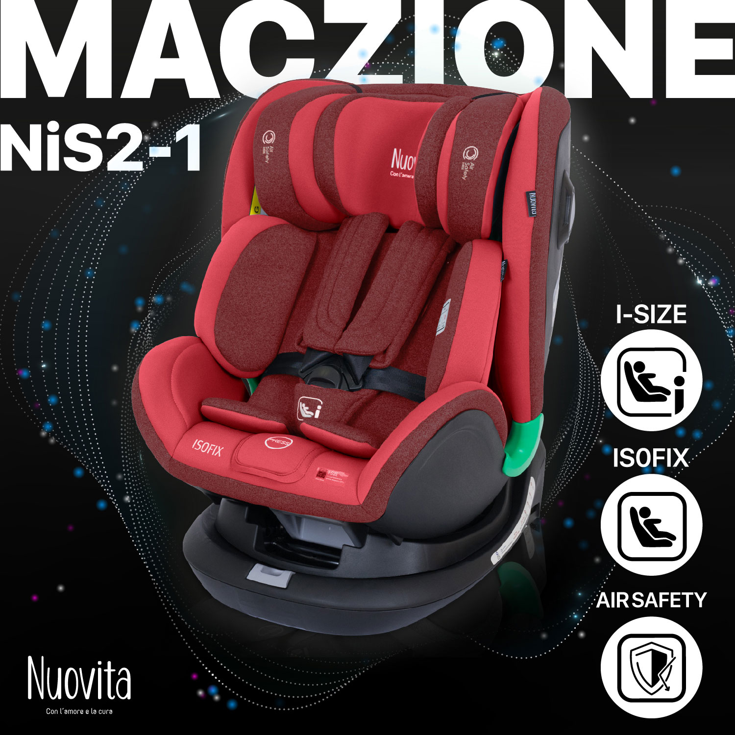 Автокресло Nuovita Maczione NiS2-1 Isofix, группа 0+/1/2/3, до 36 кг (Rosso/Красный) диск вращения sportex грация d34400 2 красный