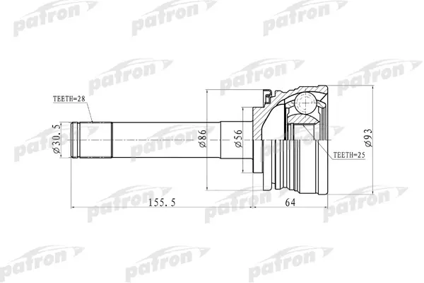 

ШРУС наружн 28x56x25 Mitsubishi: Montero Sport 97-04 PATRON PCV9316