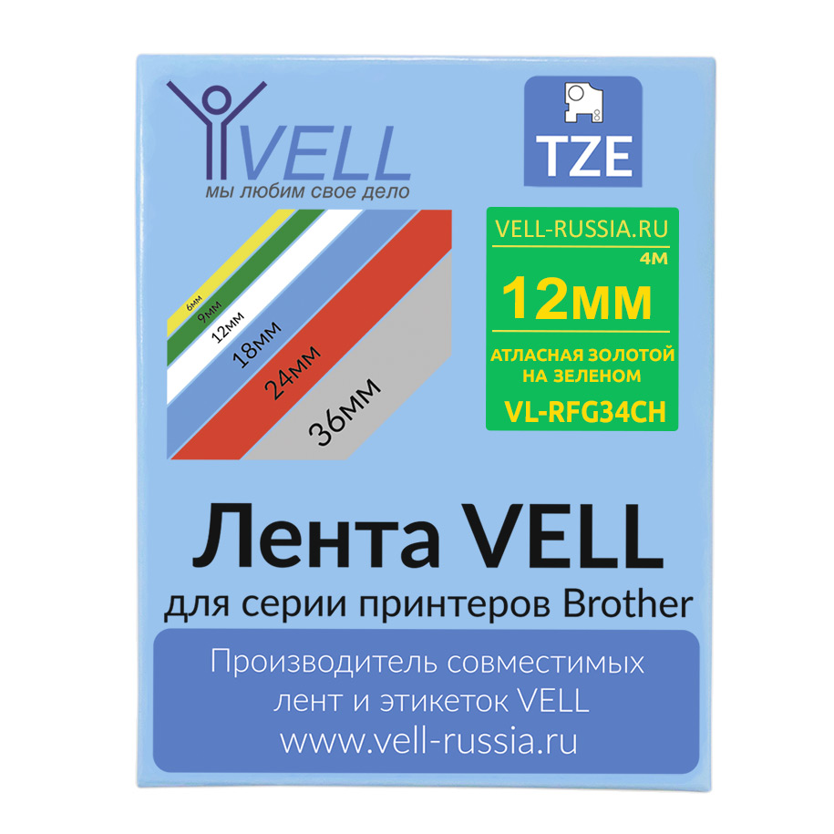 

Атласная лента Vell VL-RFG34CH (с чипом, 12 мм, золотой на зеленом), универсальная