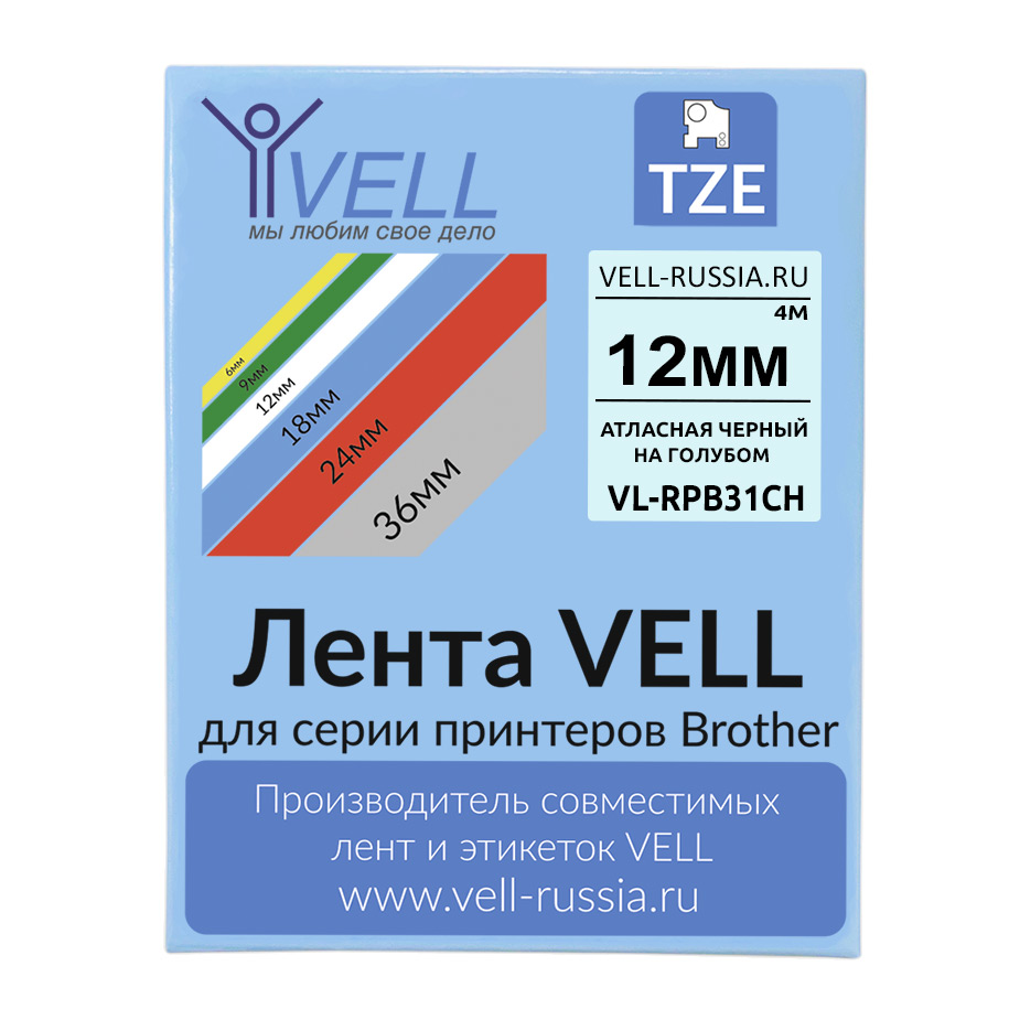 Атласная лента Vell VL-RPB31CH (с чипом, 12 мм, черный на голубом)