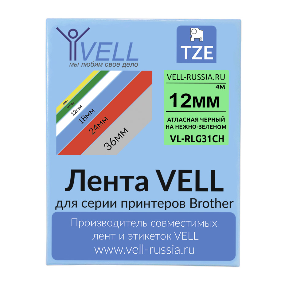 Лента Vell VL-125CH (с чипом, 9 мм, белый на прозрачном)