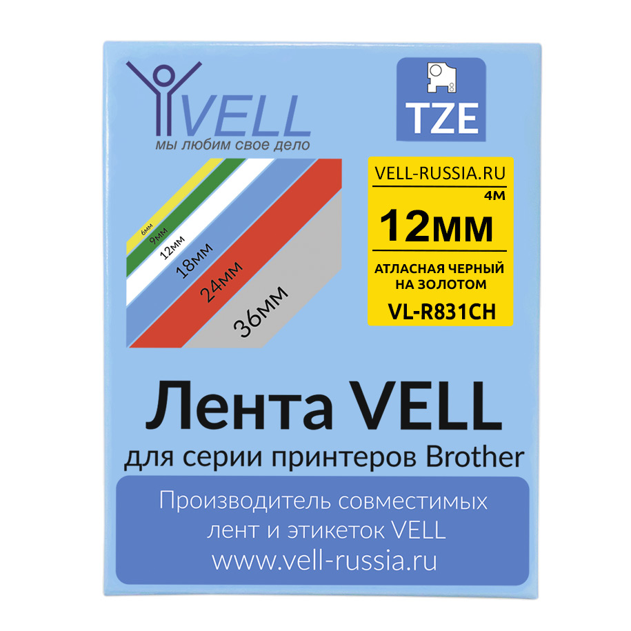 

Атласная лента Vell VL-R831CH (с чипом, 12 мм, черный на золотом), универсальная