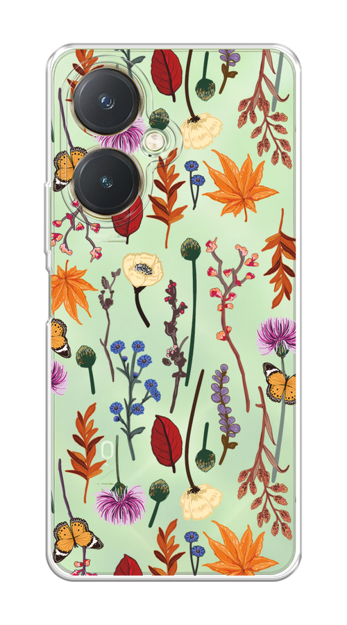 

Чехол на Vivo Y27 4G "Orange Purple flowers", Оранжевый;красный;розовый;желтый;прозрачный, 269150-1