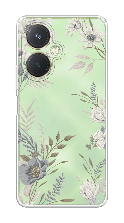 

Чехол на Vivo Y27 4G "Цветы сепия", Серый;прозрачный;зеленый;белый, 269150-1