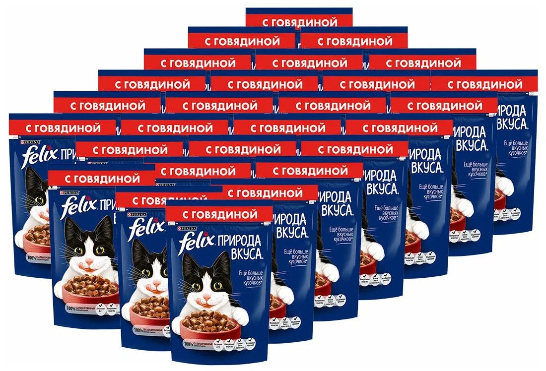 

Влажный корм для кошек Felix Природа Вкуса, говядина, 26 шт по 75 г