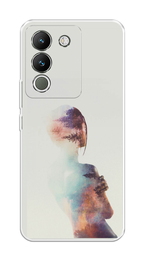 

Чехол на Vivo V29e 5G "Девушка-лес", Розовый;голубой;серый, 269650-1