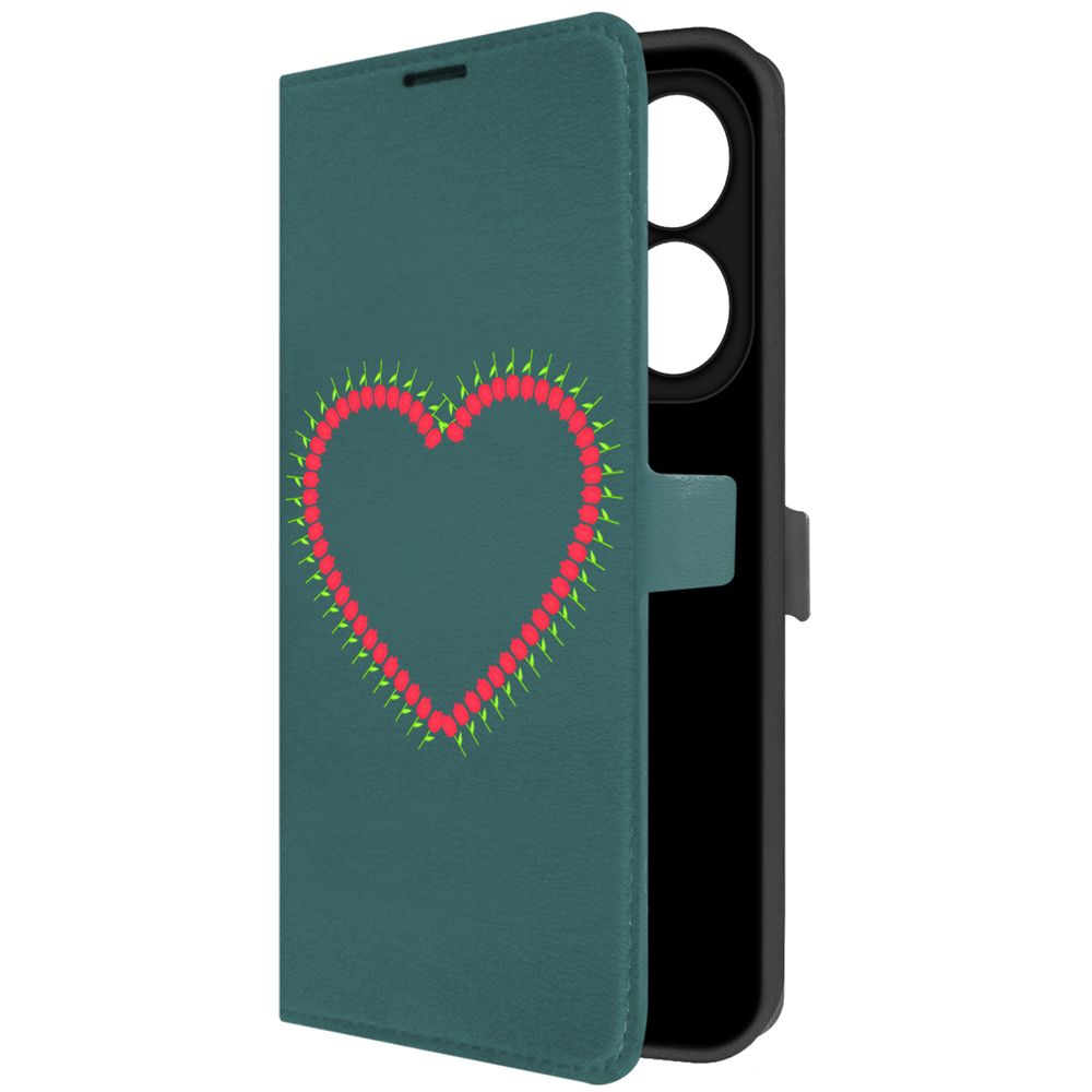 

Чехол-книжка Krutoff Eco Book для INFINIX Smart 8 Pro Сердце из тюльпанов (зелёный опал), Зеленый