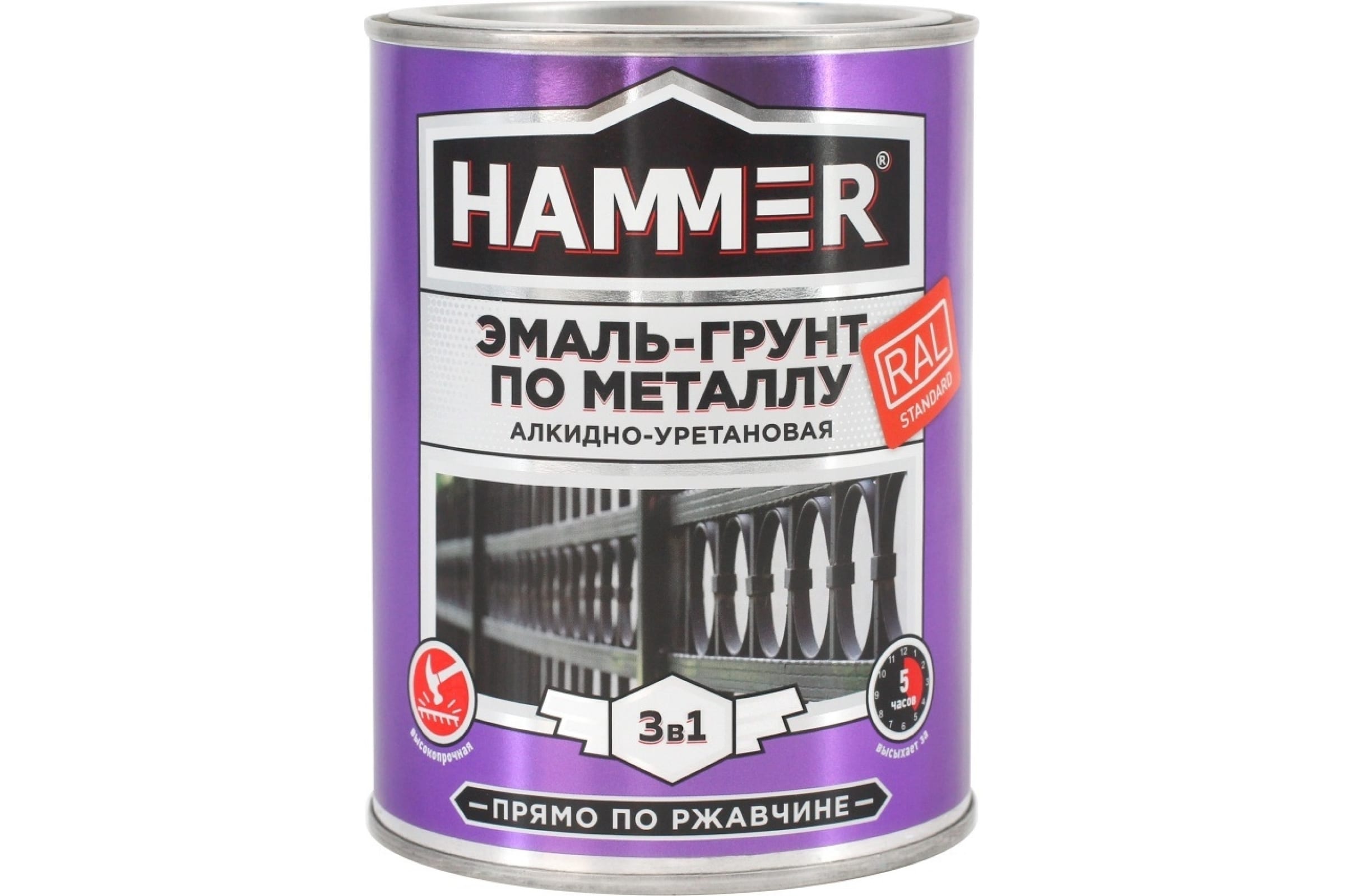 HAMMER Эмаль-грунт по металлу 3 в 1 АУ п/гл RAL 1023 трансп. желт. 0,9 кг / 6 ЭК000133628