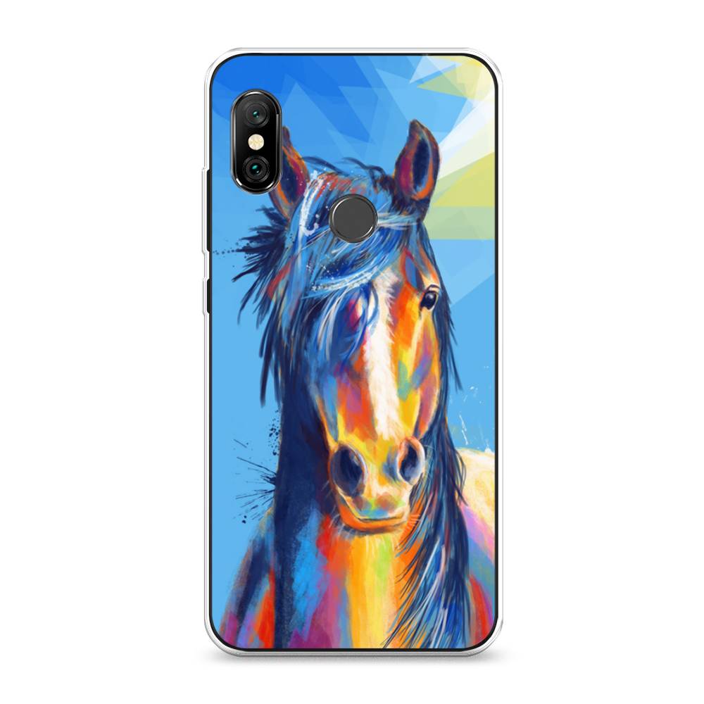 

Чехол на Xiaomi Redmi Note 6 Pro "Лошадь арт 3", Голубой;желтый;синий, 34650-1
