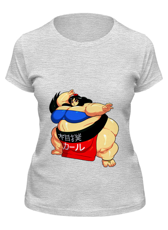 Женская футболка Printio с изображением сумоистки, серый цвет, размер L.