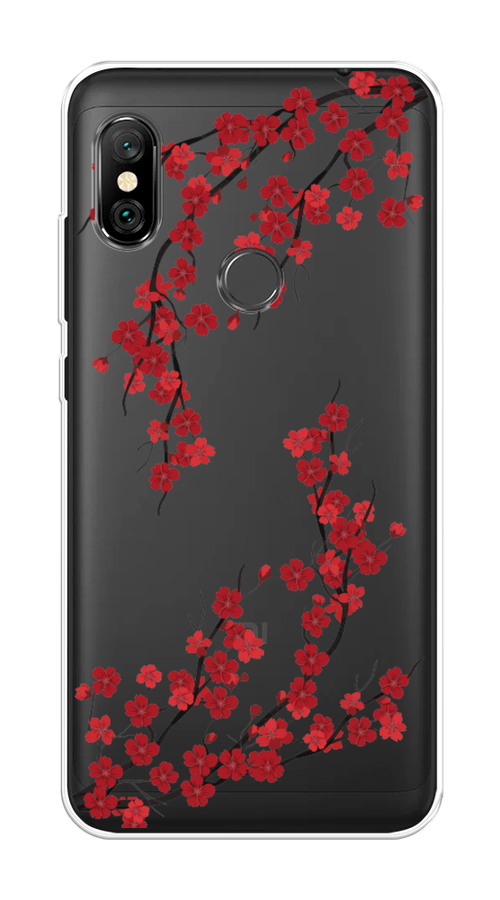 

Чехол на Xiaomi Redmi Note 6 Pro "Красная сакура", Красный;черный, 34650-2