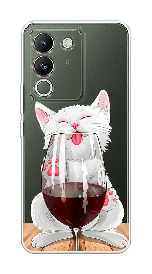 

Чехол на Vivo V29e 5G "Кот с бокалом", Прозрачный;белый;красный, 269650-1