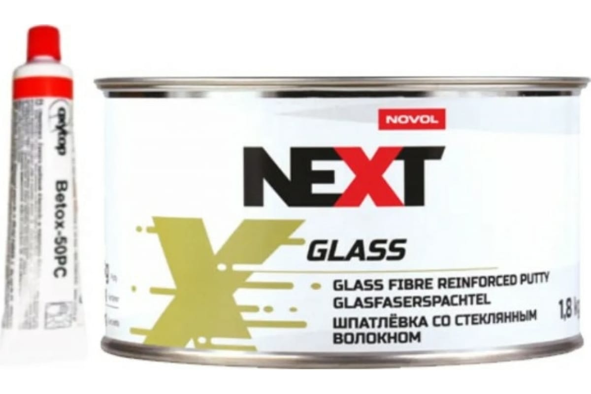 фото Novol шпатлевка "next glass", с длиным стекловолокном, банка 1,8 кг. с отвердителем 90913