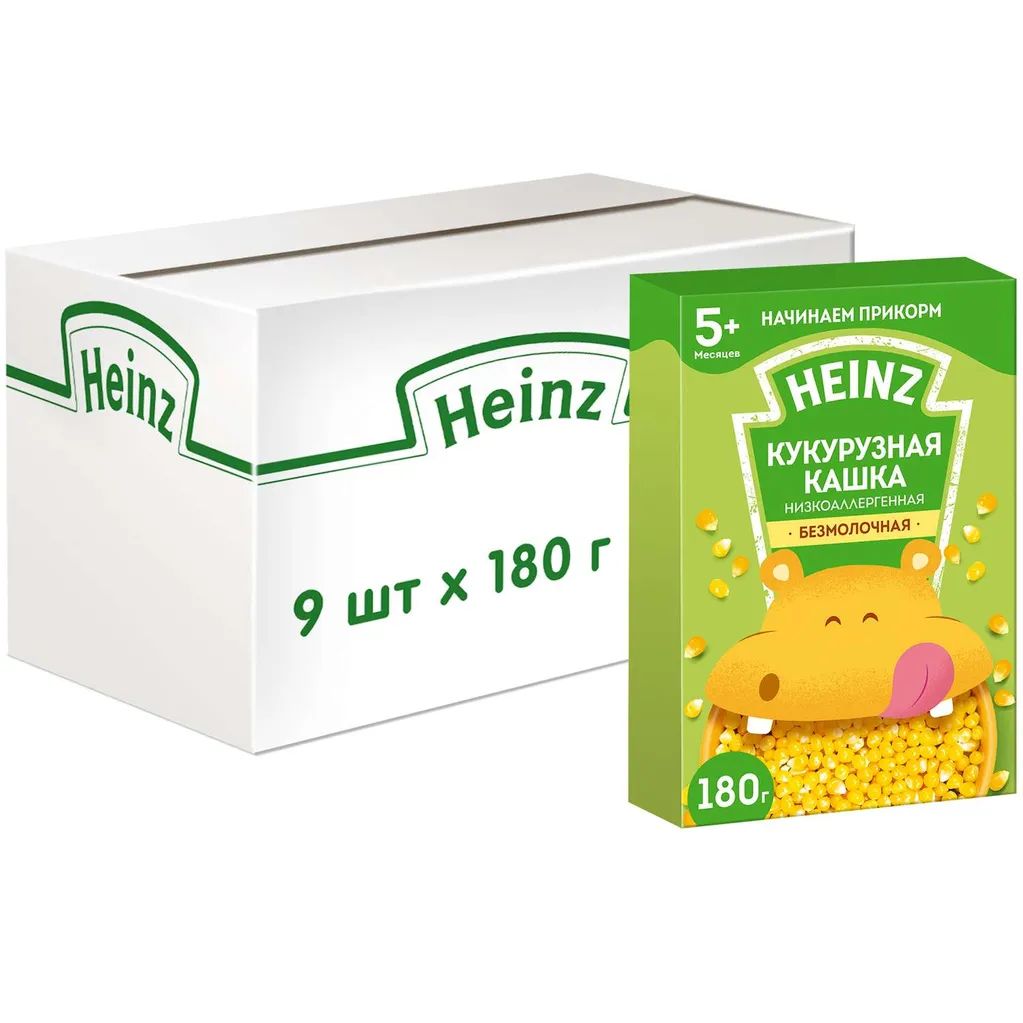 Кашка Heinz низкоаллергенная кукурузная с 4 месяцев, 9 шт по 180 гр