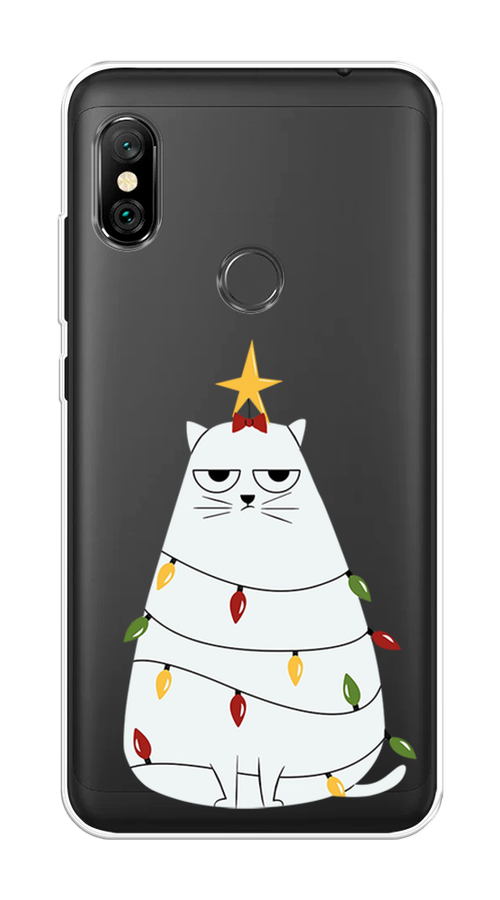 

Чехол на Xiaomi Redmi Note 6 Pro "Котик в гирлянде", Белый;красный;желтый, 34650-1