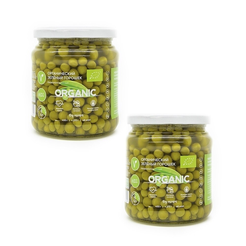 

Горошек зеленый ОРГАНИК ЭРАУНД органический без сахара, низкокалорийный, 450 мл*2б, 2 шт.