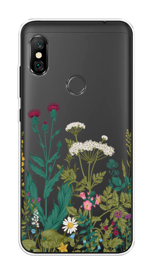 

Чехол на Xiaomi Redmi Note 6 Pro "Дикие полевые цветы", Зеленый;розовый;белый, 34650-2