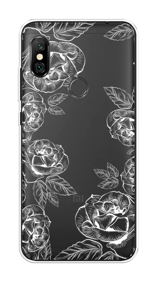 

Чехол на Xiaomi Redmi Note 6 Pro "Розы графика", Черный;серый, 34650-2
