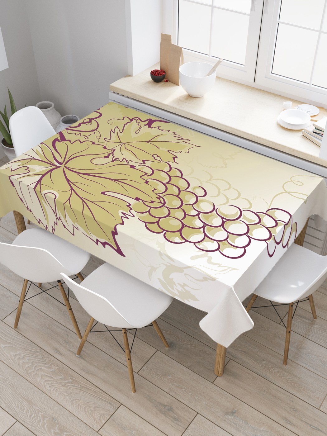 

Скатерть прямоугольная JoyArty "Векторная гроздь винограда" из оксфорда, 180x145 см, Бежевый, Векторная гроздь винограда