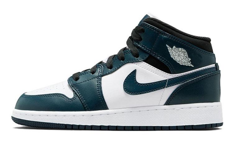 

Кеды унисекс Jordan Air Jordan 1 Mid Dark Teal GS синие 35.5 EU, Синий, Air Jordan 1 Mid Dark Teal GS