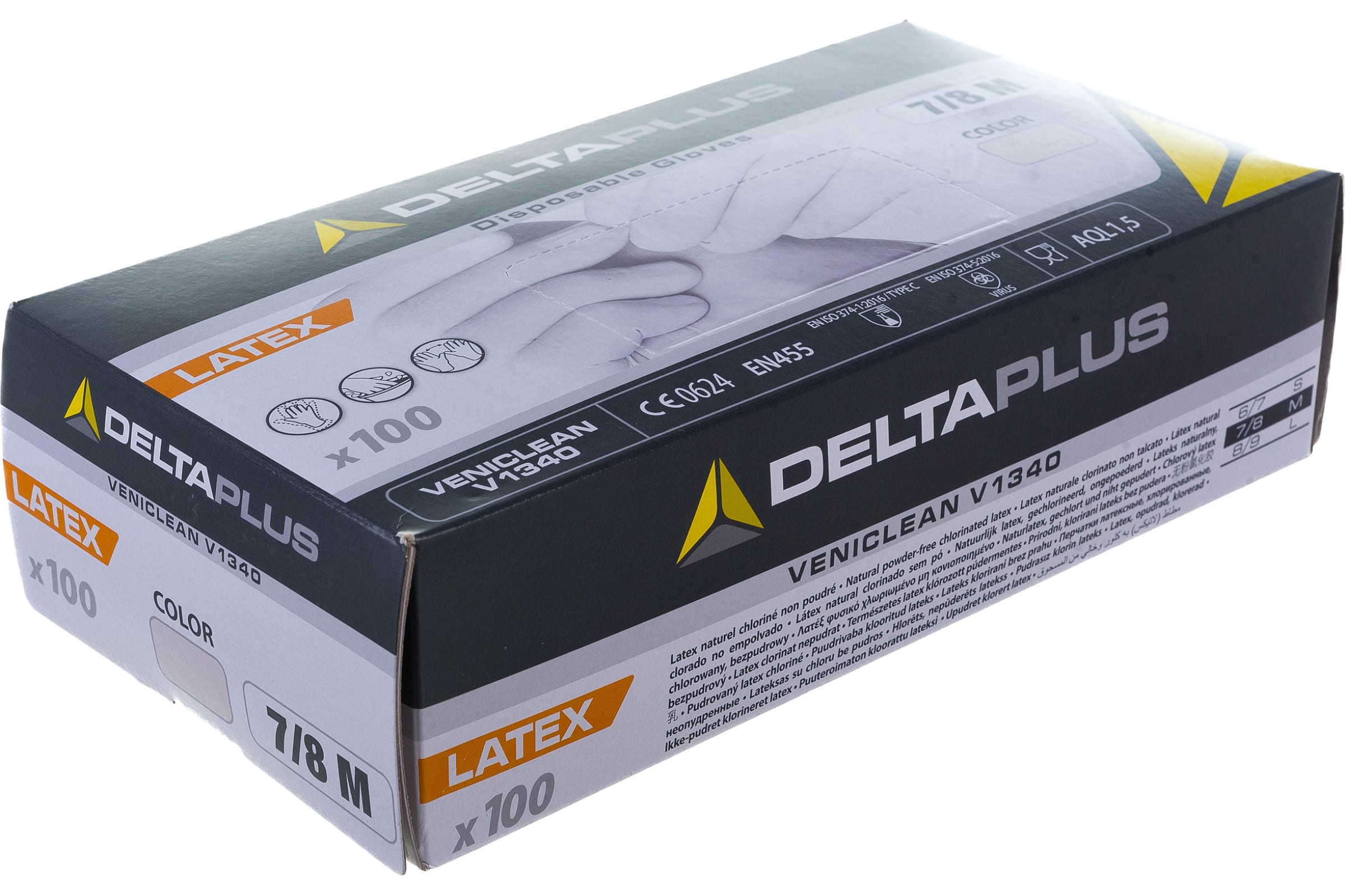 фото Delta plus перчатка v1340 р. 8 латексные без напыления в упаковке 100 перчаток v1340**08