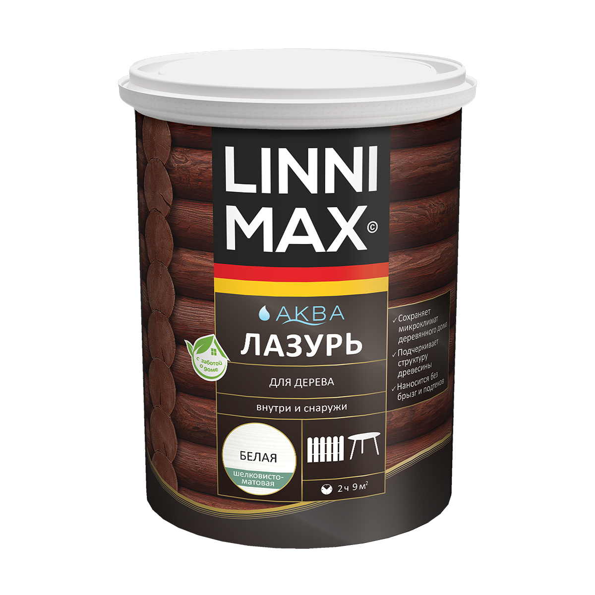 Защитная лазурь для дерева Linnimax Аква, 0,9 л, белая