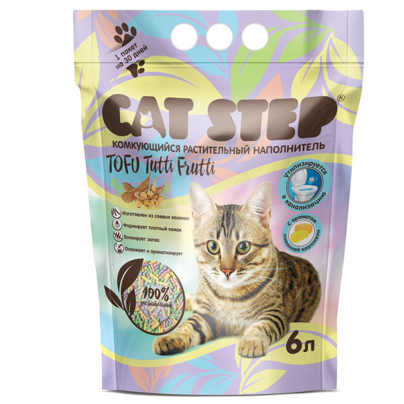 фото Наполнитель комкующийся растительный cat step tofu tutti frutti; 6 л