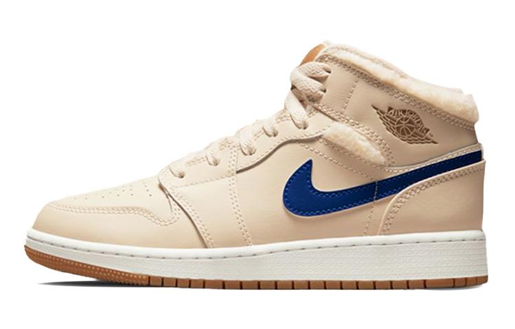 

Кеды унисекс Jordan Air Jordan 1 Mid Fleece Swoosh GS бежевые 38.5 EU, Бежевый, Air Jordan 1 Mid Fleece Swoosh GS