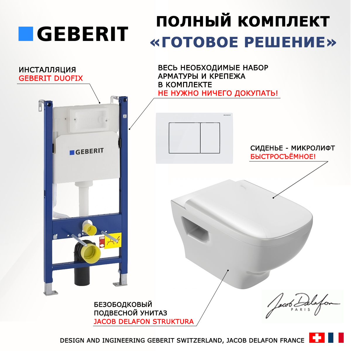 Комплект: инсталляция Geberit Duofix + унитаз Struktura + кнопка белая, 523198